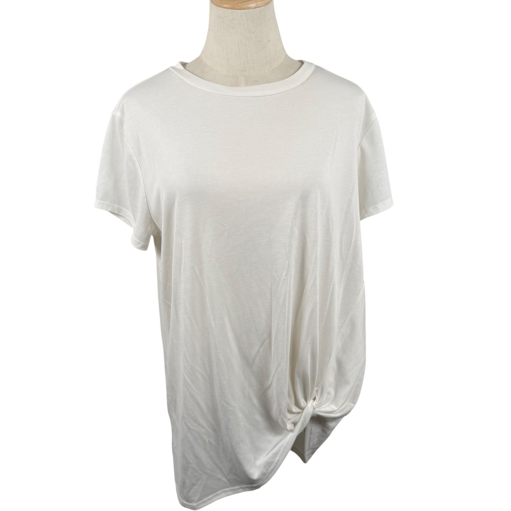 Green‎ Envelope Women M T-Shirt White Side Knot Twist Asymmetrical Made in USA